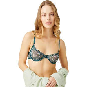 Tenan Yeşili Çiçek Desenli Ayarlanabilir Lastikli Kadın Bralet Sütyen
