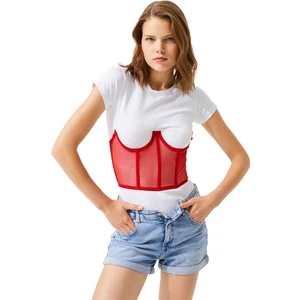 Kırmızı Tül Detaylı Transparan Balenli Kadın Büstiyer