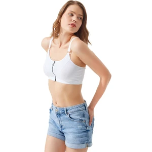 Beyaz Pamuklu Ayarlanabilir Askılı Fermuarlı Bralet Büstiyer