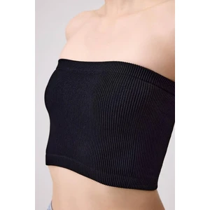 Premium - Kadın Siyah Seamless Straplez Crop Top Büstiyer