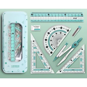 Pusula ve Cetvel Seti Ilkokul Öğrencileri Için 7'li Set - Mavi (Yurt Dışından)