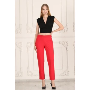 Sea Moda Beli Lastikli Cepli Krep Skuba Havuç Kesim Pantalon-Kırmızı