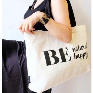 Natural Kadın Keten Shopping Çıtçıtlı Omuz Çantası - Krem