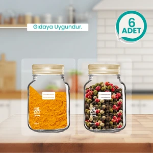 Mini Boy Altınyaldız Metal Kapaklı Kavanoz Görünümlü Saklama Poşeti-6 ADET-200 ml