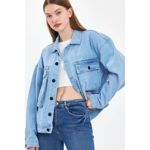 Kadın Jeanmove Oversize Pamuklu Rahat Kot Ceket Buz Mavi