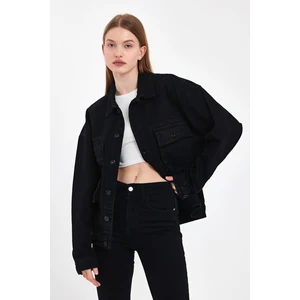 Kadın Jeanmove Oversize Pamuklu Rahat Kot Ceket Siyah