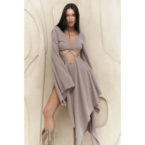 Coachella Gri Crop Elbise Takım