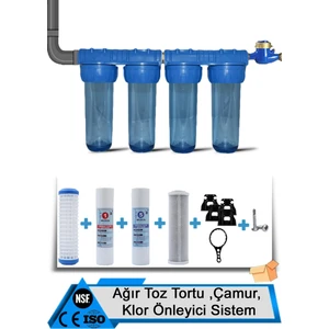 Daire Bina Sayaç Girişi 10" Inc 4 Aşama Su Arıtma Cihazı (Ağır Toz Tortu, Çamur ve Klor Önleyici)