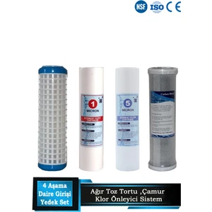 Daire Bina Sayaç Girişi 10" Inc 4 Aşama ( Yıkanabilir,1 Mikron,5 Mikron,blok ) Yedek Filtre Seti