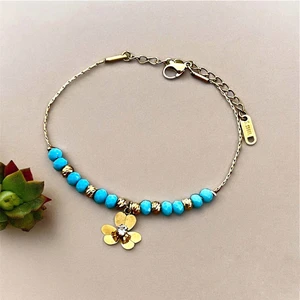 Lola Jewelry Lolajewelry Luxuey Steel Gold Renk Boncuklu Zirkontaşlı Çiçekli Çelik Halhal