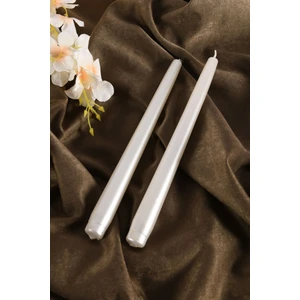 TR Turan Collection İnci Renk Şamdan Mumu Kokusuz Sedefli 2'li Set 25 cm Uzunluk