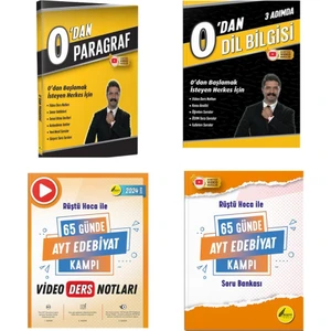 Rüştü Hoca Yayınları 0’dan Dil Bilgisi - 0’dan Paragraf Soru Bankası - 65 Günde AYT Edebiyat Kampı Soru Bankası - AYT Edebiyat Kampı Video Ders Notları 4 Kitap