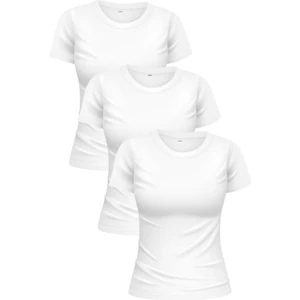 3 Adet Beyaz %100 Pamuk'lu 3'lü Kadın Basic T-Shirt Paketi
