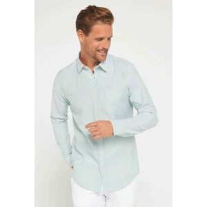 Erkek Slim Fit Dar Kesim Uzun Kollu %100 Pamuk Keten Doku Düğmeli Yaka Gömlek