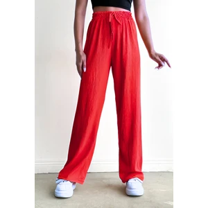 Kadın Beli Lastikli Yazlık Dokulu Bürümcük Palazzo Pantolon