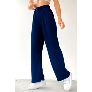 Kadın Beli Lastikli Yazlık Dokulu Bürümcük Palazzo Pantolon