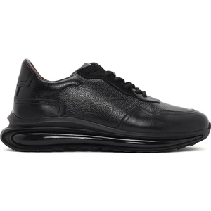 Erkek Siyah Kalın Tabanlı Bağcıklı Deri Casual Sneaker 24SFD6023FT