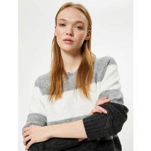 Triko Kazak Bisiklet Yaka Uzun Kollu Renk Bloklu