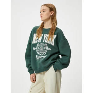 Oversize Sweatshirt Kolej Baskılı Bisiklet Yaka Uzun Kollu