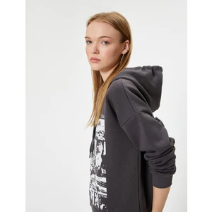 Slogan Baskılı Sweatshirt Kapüşonlu Relax Fit