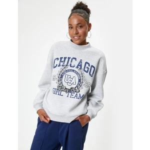 Oversize Sweatshirt Kolej Baskılı Bisiklet Yaka Şardonlu