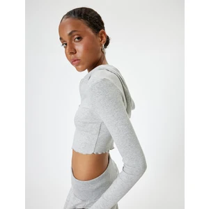 Crop Kapüşonlu Fermuarlı Hırka Uzun Kollu Slim Fit