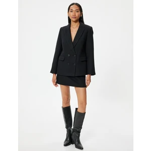 Kruvaze Blazer Ceket Ters Yaka Kalça Boy Slim Fit