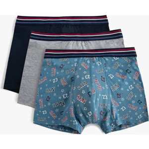 3'lü Boxer Seti Slogan Baskılı Çok Renkli Pamuklu