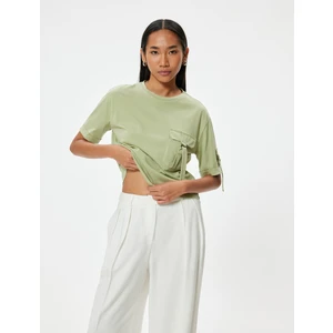 Cep Detaylı Kısa Kollu T-Shirt Bisiklet Yaka Pamuklu