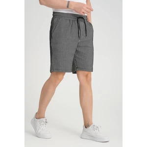 Çizgi Desenli Premium Lastikli Şort - Siyah