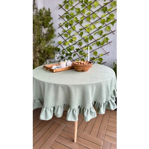 Decamor Home Soft Kumaş Çağla Yeşili Vintage Yuvarlak Fırfırlı Masa Örtüsü