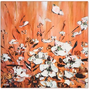 Bursa İpek Turuncu Anemon Desen Ipek Mendil