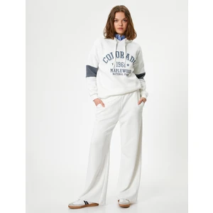 Oversize Kolej Baskılı Sweatshirt Kapüşonlu Renk Bloklu