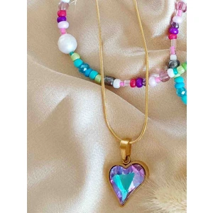 By Song Jewelry Çelik Kalp Kolyeli, Gerçek Incili Boncuk Kolye