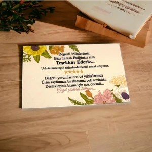 Butik Sosyetik E-Ticaret Teşekkür Kartı Çiçekli 5x8 cm 100 Adet
