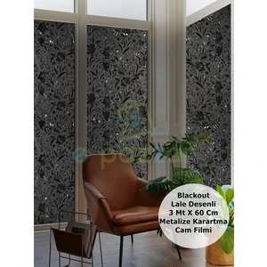 3 mt x 60 cm Blackout Uv Koruyucu Dekoratif 3D Lale Desenli Cam Banyo Pencere Folyosu Statik Sticker