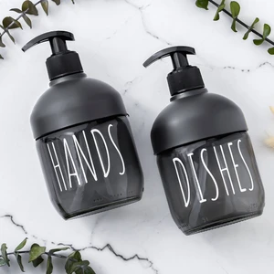 C-527 2'li Cool Sıvı Sabunluk Seti - Mutfak-Banyo Tezgah Üstü Sabunluk Temizlik Seti - Cam 425 ml