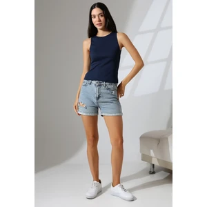Halter Yaka Pamuklu Kompakt Penye Kolsuz Ribana Atlet 21561 Lacivert