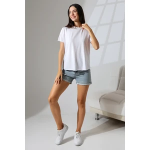 Kısa Kol Yumuşak Dokulu Dökümlü T-Shirt 21638 Beyaz