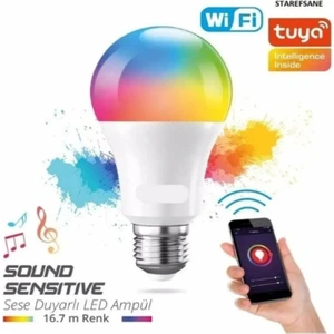 A60 9 Watt Cct Işıklı Kontrollü Wi-Fi Tuya Destekli Rgb LED Lamba Bluetooth Akıllı Ampul