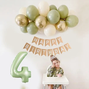 Küf Yeşili Deniz Kumu Krom Gold Pastel Balon Bej Krem Rakam Folyo Balon Zinciri Seti Su Yeşili Rakam Folyo Balon