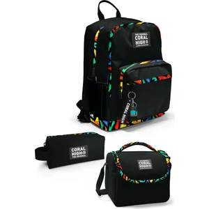 Coral High Siyah Grafiti Desenli 3'lü Okul Çanta Seti Ergonomik Kullanım 18 Litre