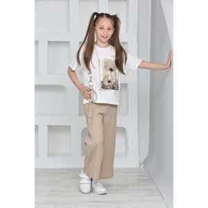 Kız Çocuk Viskon Kumaş 2 Li Takım PANTOLON-TIŞÖRT-AÜT-0012
