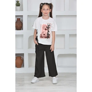 Kız Çocuk Viskon Kumaş 2 Li Takım PANTOLON-TIŞÖRT-AÜT-0012