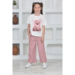 Kız Çocuk Viskon Kumaş 2 Li Takım PANTOLON-TIŞÖRT-AÜT-0012