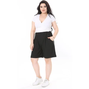 Kadın Büyük Beden Gri Bürümcük Kumaş Beli Lastikli Yan Cepli Şort 65N37979