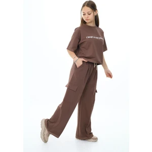 Kız Çocuk %100 Pamuk Oversize Kargo Cepli Yarım Kol Alt-Üst Eşofman TAKIM-AÜT-0017