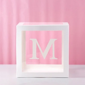 M Harfli Beyaz Şeffaf Balon Kutusu 25X25 cm