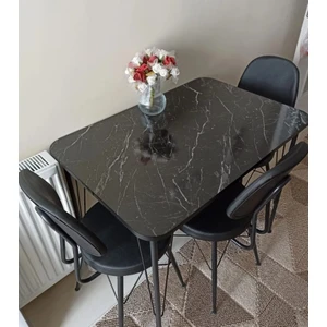 Wood Idea 60X90 Mermer Desen Metal Ayaklı Mutfak Masası Yemek Masası Balkon Masası