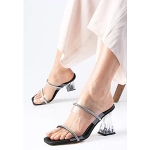 Mio Gusto Latoya Siyah Renk Taşlı Şeffaf Kadın Topuklu Terlik